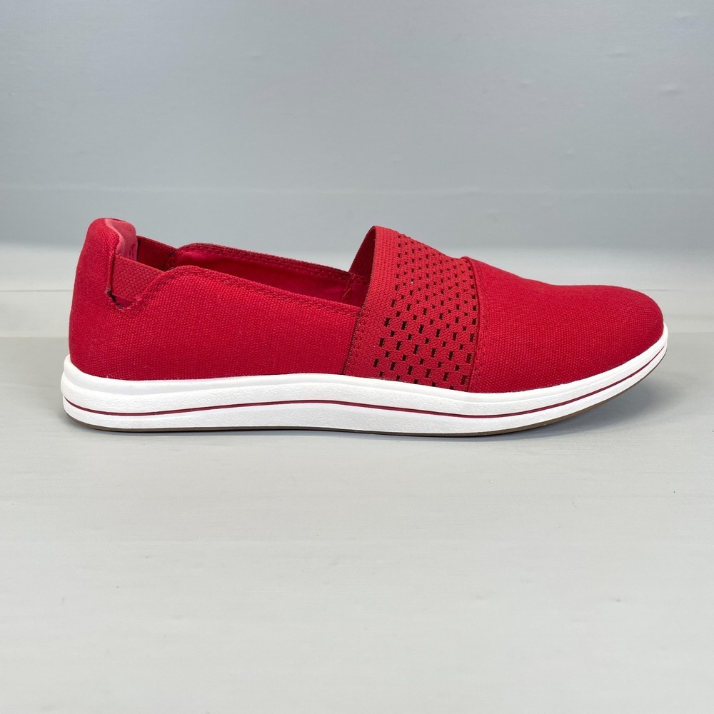 Clarks Breeze Vibe Shoes Womens Size 8M Red Textile Slip On Casual Comfort Flats